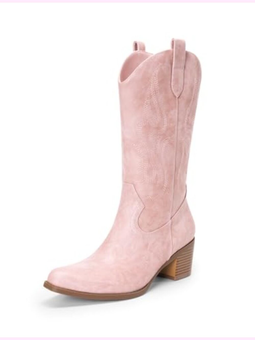 Mid Calf Western Boots Square Toe Cowboy Boots Pull On Faux Leather